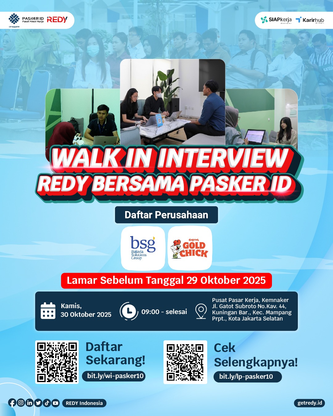 Bangun Kariermu dari Sini: Pusat Pasar kerja Kembali membuka  Walk in Interview bersama REDY 